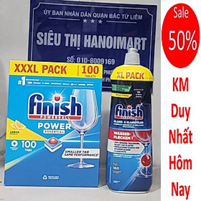 Combo Viên rửa bát Finish all in one 100 tabs + Nước làm Bóng Finish 400ml nhập khẩu Ba Lan