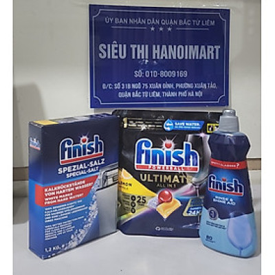 Combo Viên rửa bát Finish Quantum Ultimate 25 Viên + Nước làm bóng Finish 400ml + Muối làm mềm nước Finish 1.2kg