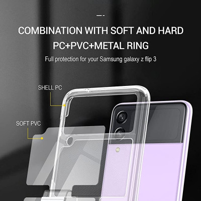 Ốp lưng chống sốc trong suốt kèm iring cho Samsung Galaxy Z Flip 3 hiệu Likgus Cover Ring (chất liệu cao cấp, thiết kế iring chống rơi rớt) - hàng nhập khẩu