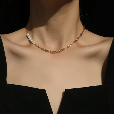 Dây chuyền vòng cổ kim loại hợp kim mix hạt châu nhân tạo sang chảnh nam và nữ cá tính