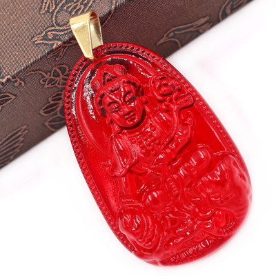 Mặt dây chuyền Phổ Hiền Bồ Tát thủy tinh đỏ size nhỏ 3.6cm MFBO2 - phật bản mệnh tuổi Thìn, Tỵ