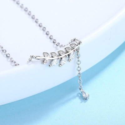 Dây chuyền bạc ý 925 lá oliu thả xích xinh xắn Dế Bạc - D4288