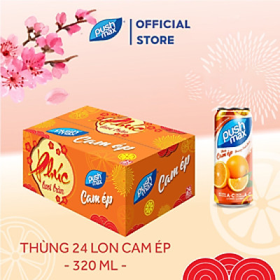 Thùng 24 Lon Nước Trái Cây Cam Ép Pushmax (320ml x 24 Lon)
