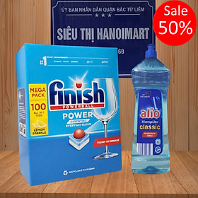 Combo Viên rửa bát Finish 100 tabs nhập khẩu nhật bản  Nước làm bóng finish 400ml dùng cho máy rửa bát chén