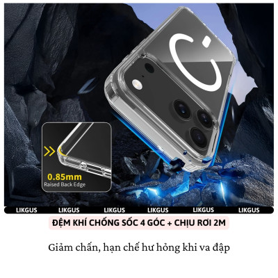 ốp lưng chống sốc sạc từ tính nam châm trong suốt cho iPhone 17 Pro Max / 17 Air / iP 17 Pro / 17 hiệu Likgus Lin Magnetic N52 - Chống sốc 2m, túi khí ẩn 4 góc, chống va đập, độ trong full HD - Hàng nhập khẩu