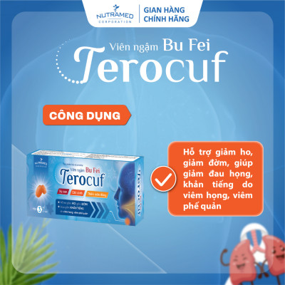 Viên ngậm BU FEI TEROCUF hỗ trợ giảm ho, long đờm, khan tiếng do viêm họng và viêm phế quản (9 viên)-Nutramed