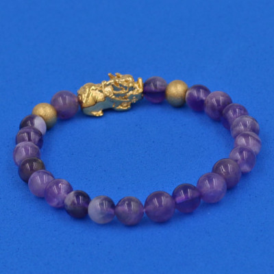 Vòng đeo tay Thạch Anh Tím Than 6 ly cẩn Tỳ Hưu inox vàng VTAITTHHBV6 - hợp mệnh Hỏa, mệnh Thổ