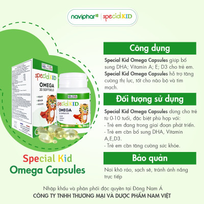 [Hộp 30 viên] Viên nang Special Kid Omega Capsules - Hỗ trợ hệ thần kinh, tăng khả năng tập trung và trí nhớ, nâng cao thị lực, tốt cho tim mạch của trẻ