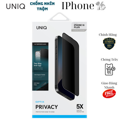 Miếng Dán Cường Lực Chống Nhìn Trộm Kèm Khung Dán UNIQ OPTIX PRIVACY cho iphone 17/ 17 air/ 17 pro/ 17 pro max/ iPhone 16 /16 Plus/ 16 Pro/ iPhone 16 ProMax_ Hàng chính hãng