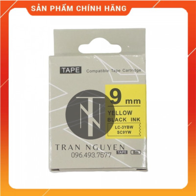 [Combo 3 hộp] Nhãn in Tepra SC9YW (LC-3YBW) - Chữ đen nền vàng 9mm x 8m - Hàng nhập khẩu