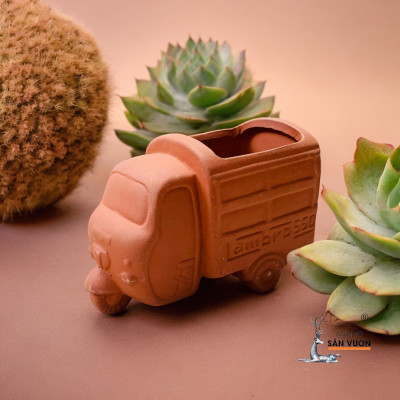 Chậu Gốm Đất Nung Mini Hình CHiếc Xe Lam