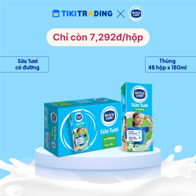 Thùng 48 Hộp Sữa Tươi Tiệt Trùng Dutch Lady Cô Gái Hà Lan Có Đường (48X180ml)