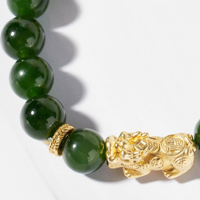 Vòng tay ngọc bích phối tỳ hưu bạc mạ vàng 24k Ngọc Quý Gemstone