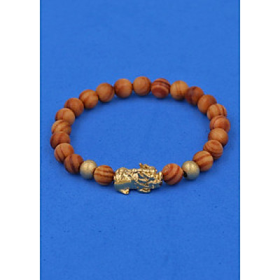 Chuỗi đeo tay gỗ Huyết Rồng 6 ly cẩn Tỳ Hưu inox vàng VGHRTHHBV6