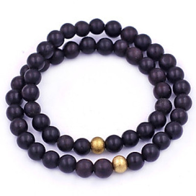 Vòng Chuỗi Đôi 6 Ly Gỗ Mun Charm Bi Inox VGMHBD