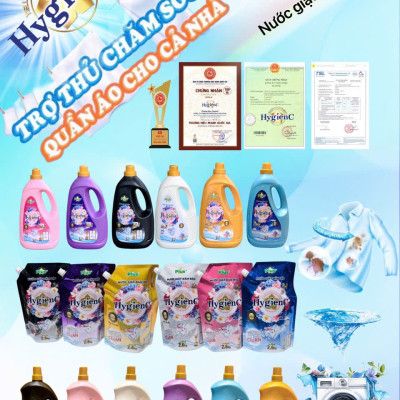 (Tặng 1 chai xịt thơm quần áo 100ml ) COMBO 2 can nước giặt xả 2 in1 HygienC PLUS 2kg, hang VN, Công nghệ thái đậm dặc, bền màu, lưu hương quần áo thơm mát dài lâu Làm Sạch