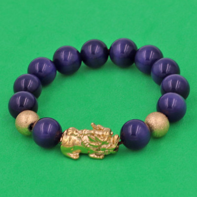 Chuỗi đeo tay Đá Mắt Mèo Tím 12 ly - cẩn Tỳ Hưu Phong Thủy inox vàng VMEITHHBV12 - hợp mệnh Hỏa, mệnh Thổ