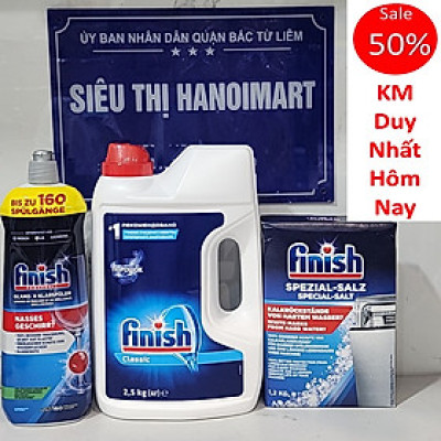 Combo: Bột Finish Classic 2,5kg + Muối Finish 1.5kg + Nước làm bóng 1150ml + Vệ sinh máy 250ml
