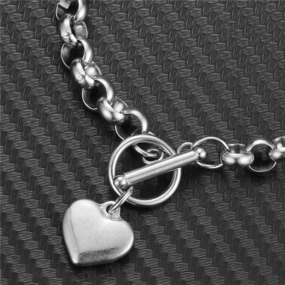 Vòng đeo tay kim loại xích tròn trái tim titan 3D phong cách Âu Mỹ hip hop