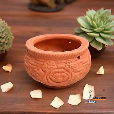 Chậu Chum Hoa Văn Trồng Sen Đá