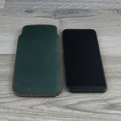 Bao Da Túi Rút dành cho Samsung Galaxy s8 plus / s9 plus Da Bò Hạt Màu Xanh Rêu