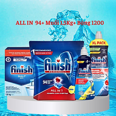 Combo 80 Viên rửa chén Finish all in 1 max + Muối Finish 1.5kg + Nước làm bóng bát finish 1150ml