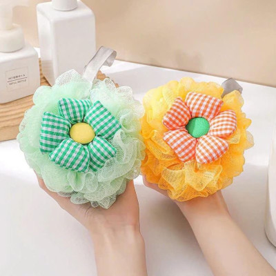 Combo 2 Bông Tắm Hình Hoa Sọc Caro Tạo Bọt Chất Liệu Lưới Tròn Mềm Mại - Giao màu ngẫu nhiên