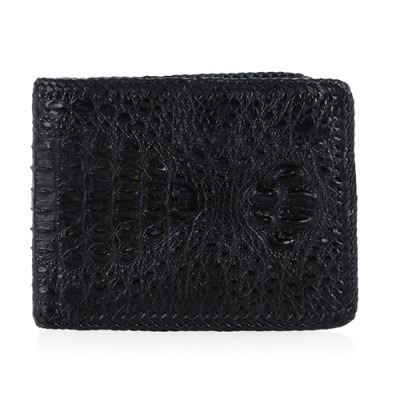 HP2762-64-66 - Ví nam Huy Hoàng da cá sấu nguyên con đan viền màu đen, nâu đất, nâu đỏ