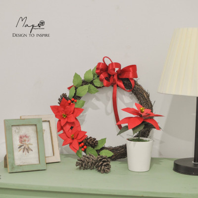 Vòng hoa treo cửa Giáng Sinh hoa giấy handmade Maypaperflower - hoa giấy nghệ thuật.