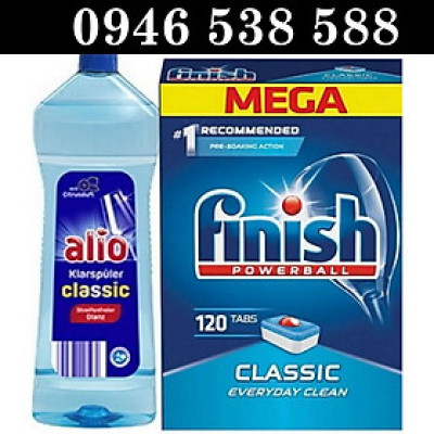 Combo Viên rửa bát Finish 120V +1 Lit Nước làm bóng alio dùng cho máy rửa bát chén