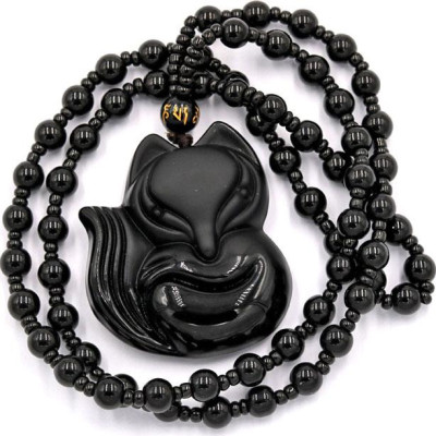 Vòng cổ hồ ly đá thạch anh đen 3.9 cm HLD1