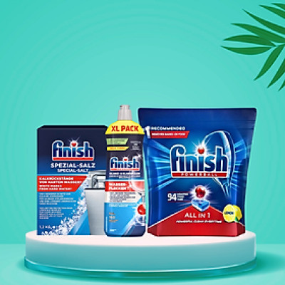 Nước làm bóng finish 1150ml+100 Viên rửa bát Finish All in 1+Muối rửa bát Finish 1.5kg