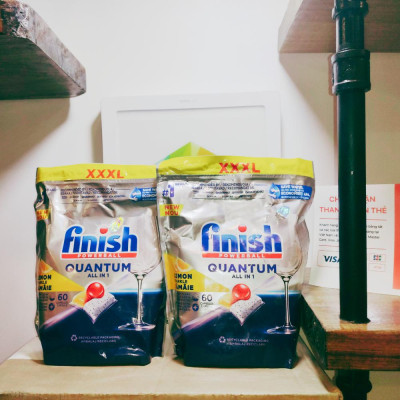 [HCM Hỏa Tốc] Túi 60 viên rửa chén Finish Quantum All in 1 (Loại viên lớn trong 1 viên công thức mới - sx 2023)