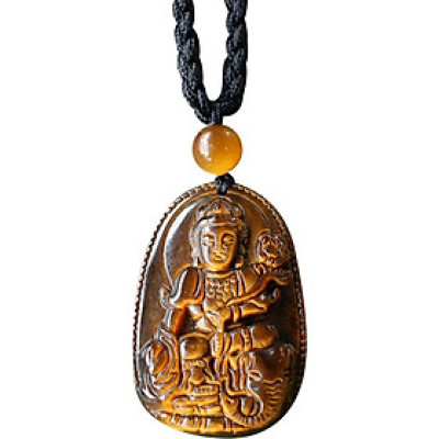 Mặt Dây Chuyển Phổ Hiền Bồ Tát Đá Mắt Hổ Ngọc Quý Gemstones GA95 (5 x 3 cm)