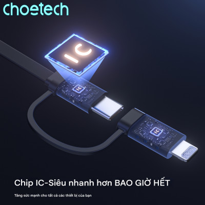 Tẩu sạc ô tô 75W Choetech TC0036 tích hợp cáp sạc rút Type C kèm đầu nối iP (Hàng chính hãng)