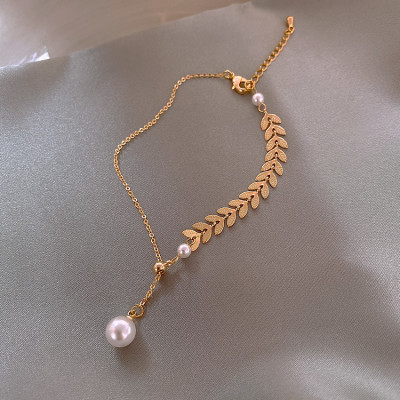 Combo lắc tay chiếc lá, Phong cách Hàn Quốc, hợp kim mạ vàng 18K, Khóa càng cua tiện dụng, thiết kế đơn giản, kèm hộp đựng Hoa Hồng, mẫu CrownX.436B.1