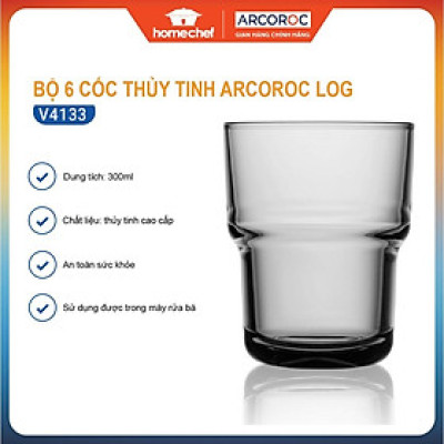 Bộ cốc (ly) thủy tinh thấp Arcoroc Log T Grey 6 chiếc V4133, dung tích 300ml, dùng máy rửa bát | Hàng chính hãng