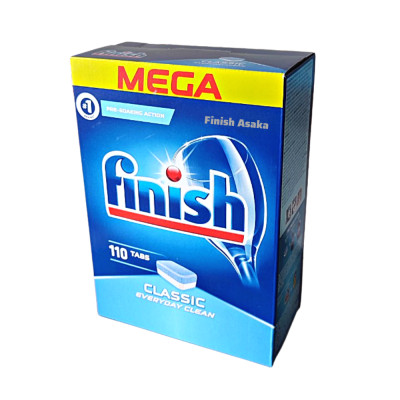 Combo rửa chén Finish: Classic hộp 110 viên, Nước làm bóng 750ml, Muối hộp 4kg - Nhập khẩu Châu Âu.