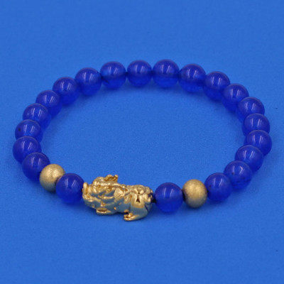 Vòng đeo tay Thạch Anh Xanh Dương 6 ly cẩn Tỳ Hưu inox vàng VTAXDTHHBV6 - hợp mệnh Mộc, mệnh Thủy