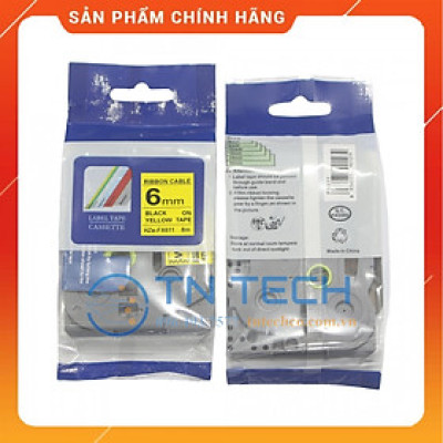 Nhãn In HZE-FX611 - Đen nền vàng 6mm x 8m - Dùng cho máy in BROTHER - AIMO - PUTY [Hàng nhập khẩu]