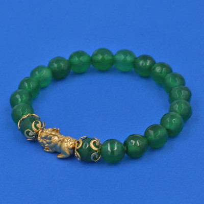 Chuỗi đeo tay Thạch Anh Xanh Lá cắt giác 8 ly - cẩn Tỳ Hưu Phong Thủy inox vàng VTAXLGTHHKV8 - hợp mệnh Hỏa, mệnh Mộc