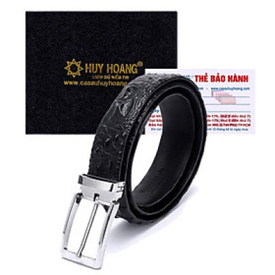 HC4842 - Dây nịt nam da cá sấu Huy Hoàng nguyên con 3,5P đầu kim màu đen