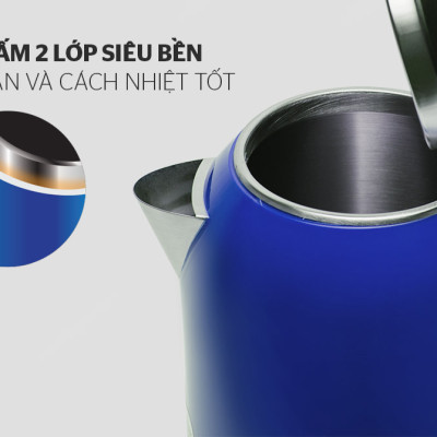 Bình Đun Siêu Tốc Inox 2 Lớp Sunhouse SHD1382 (1.7L) - Xanh- Hàng chính hãng