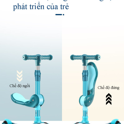 Xe Trượt Scooter Trẻ Em Có Ghế Gấp Gọn 3 Bánh Phát Sáng, Có Nhạc Và Đèn Báo, Dành Cho Bé Từ 2-12 Tuổi
