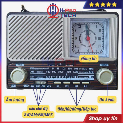 ĐÀI RADIO USB NGHE NHẠC WAXIBA XB-402 BT CÓ ĐỒNG HỒ ,NGHE FM/AM/SW LOA SIÊU LỚN hàng chính hãng
