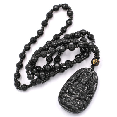 Vòng cổ Quan âm nghìn tay thạch anh đen 4.3cm DHTEB8