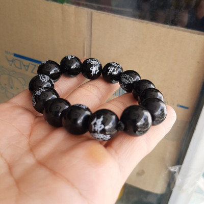 VÒNG TAY NAM ĐÁ KHẮC HÌNH HOA SEN SIZE 14LY THỜI TRANG