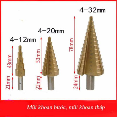 Bộ 3 Mũi Khoan Tháp Tầng Bước Titanium 4-32mm Khoan Sắt, Tôn Milliken Tampe NL-3033 (Chuôi tròn)