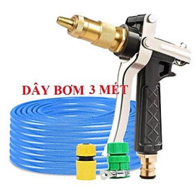 Bộ dây vòi xịt nước rửa xe, tưới cây . tăng áp 3 lần, loại 3m, 5m 206236Eđầu đồng, cút+ tặng túi đựng bút