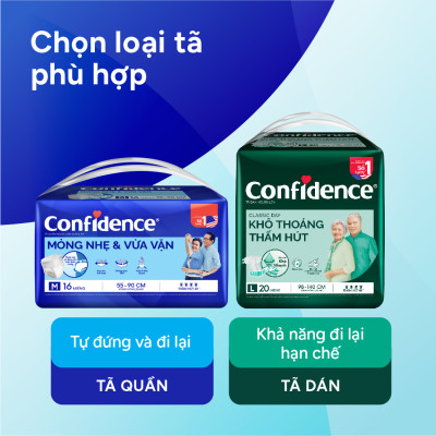 Tã quần người lớn Confidence Slim&Fit mỏng nhẹ vừa vặn size L gói 14 miếng